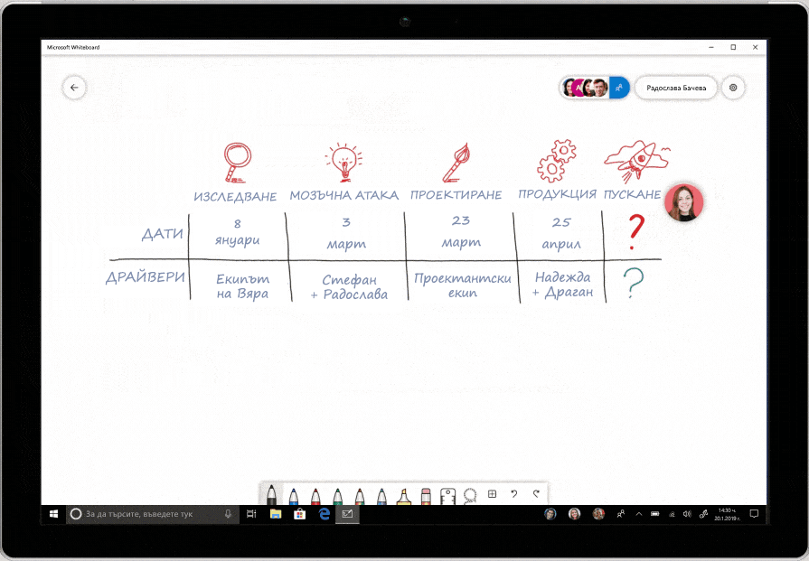 Екранна снимка на конвертиране на ръкопис Microsoft Whiteboard.