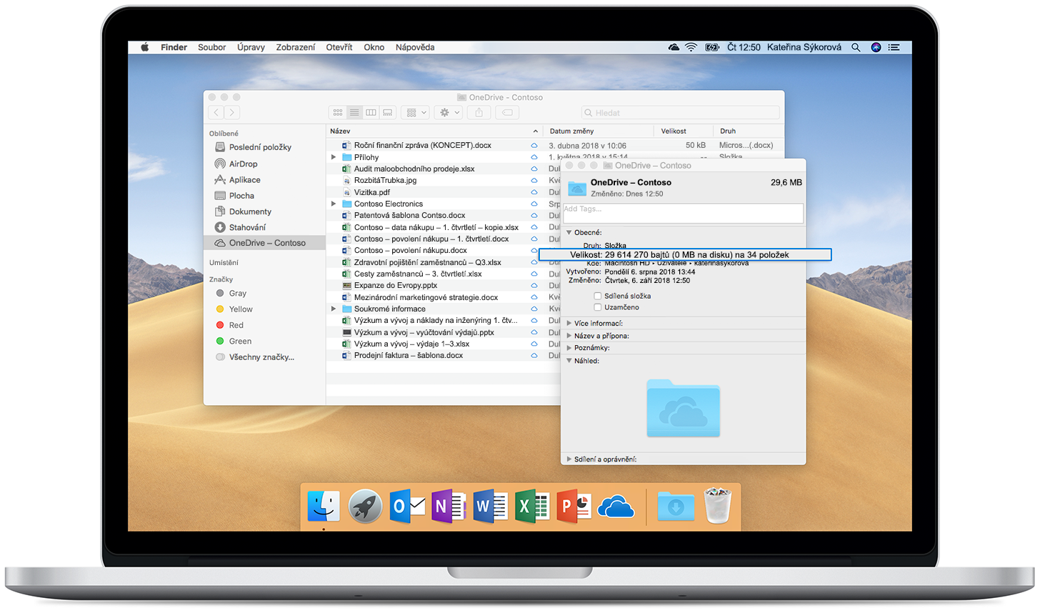 Obrázek ukazuje Onedrivové soubory na vyžádání na otevřeném počítači Mac.