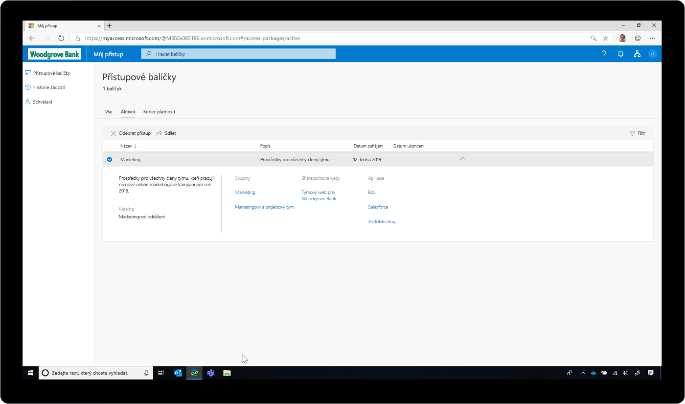 Snímek obrazovky s přístupovými balíčky v Azure Active Directory