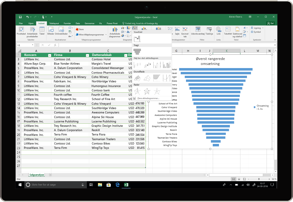 Et billede viser en enhed, der bruger Excel i Office 2019.