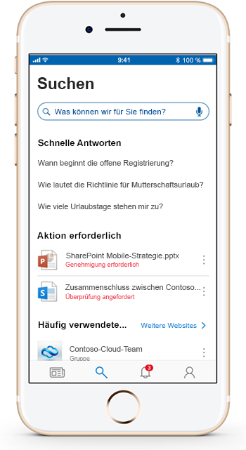 Abbildung eines Mobilgeräts mit der mobilen SharePoint-App.