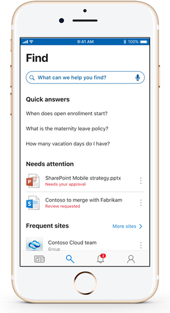An image shows a mobile device using the SharePoint mobile app.