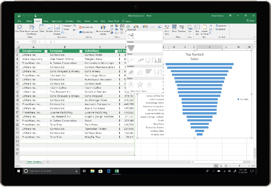 An image shows a device using Excel in Office 2019.