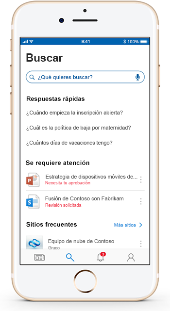 Una imagen que muestra un dispositivo móvil en el que se usa la aplicación móvil de SharePoint.