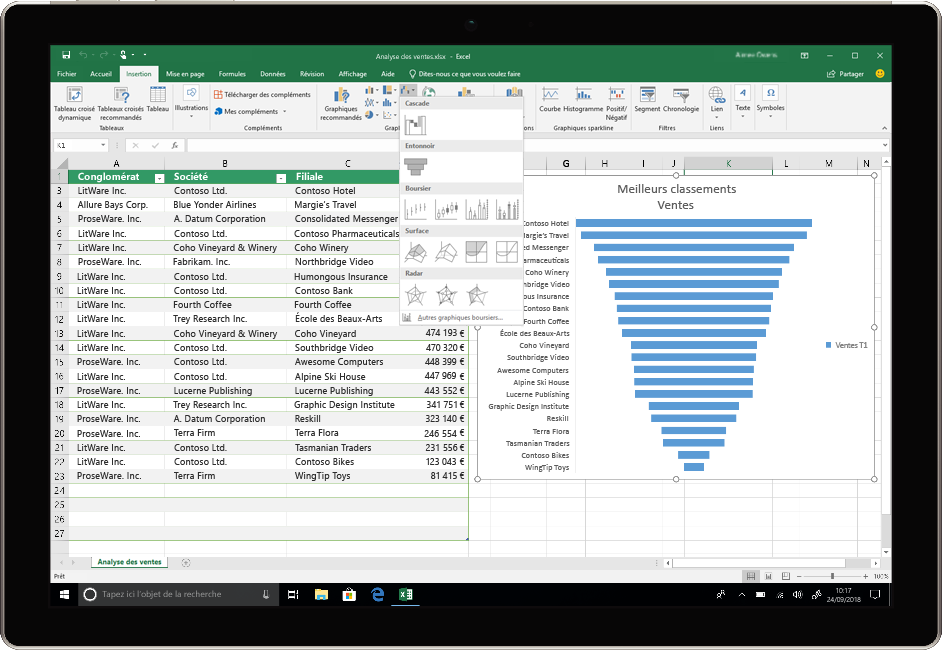 Image montrant un appareil qui exécute Excel dans Office 2019.
