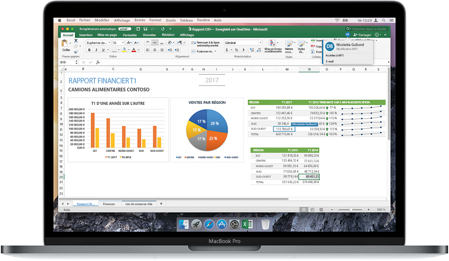Image d’un ordinateur portable ouvert, affichant un rapport financier dans Excel.