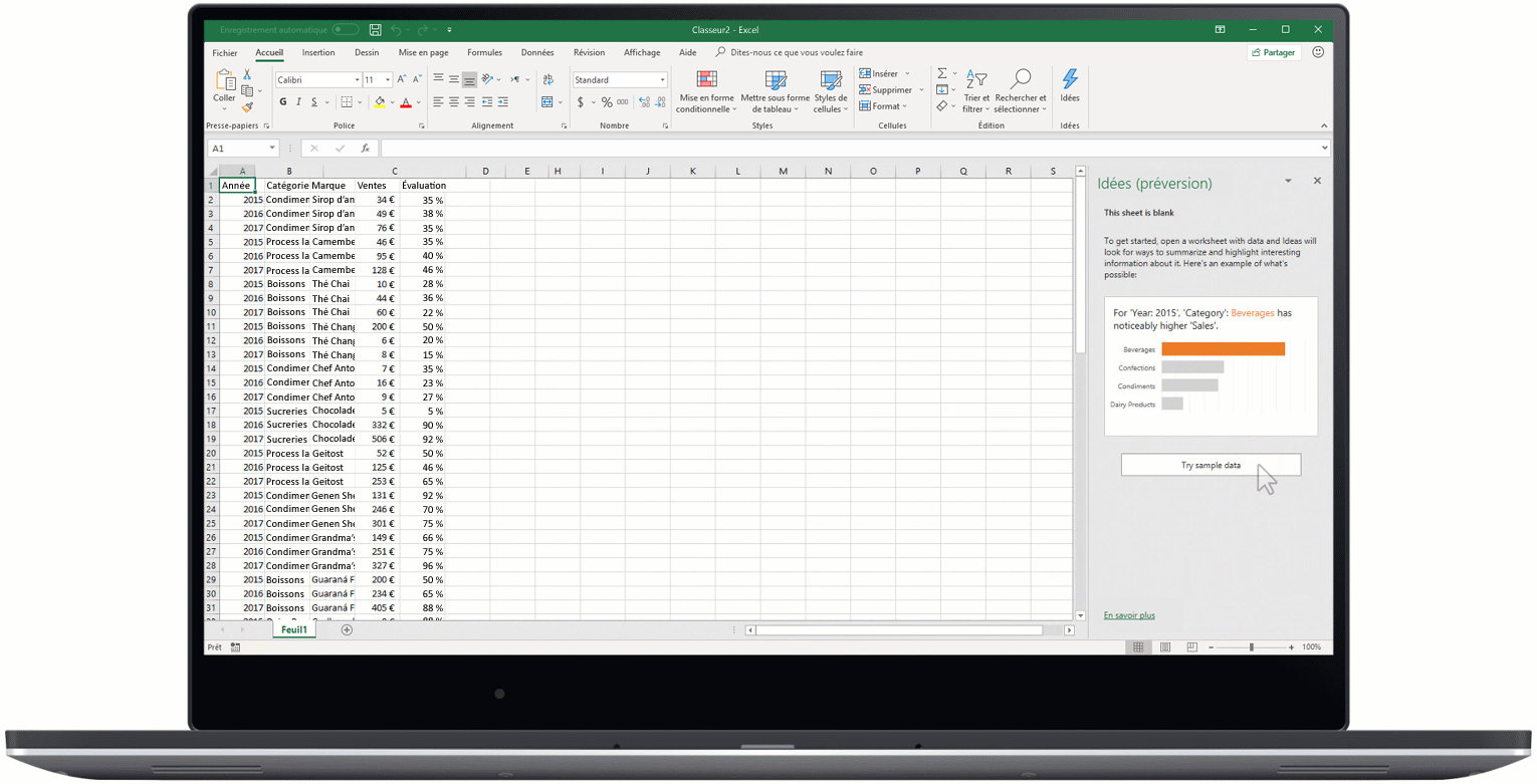 Image montrant les Idées dans Excel.