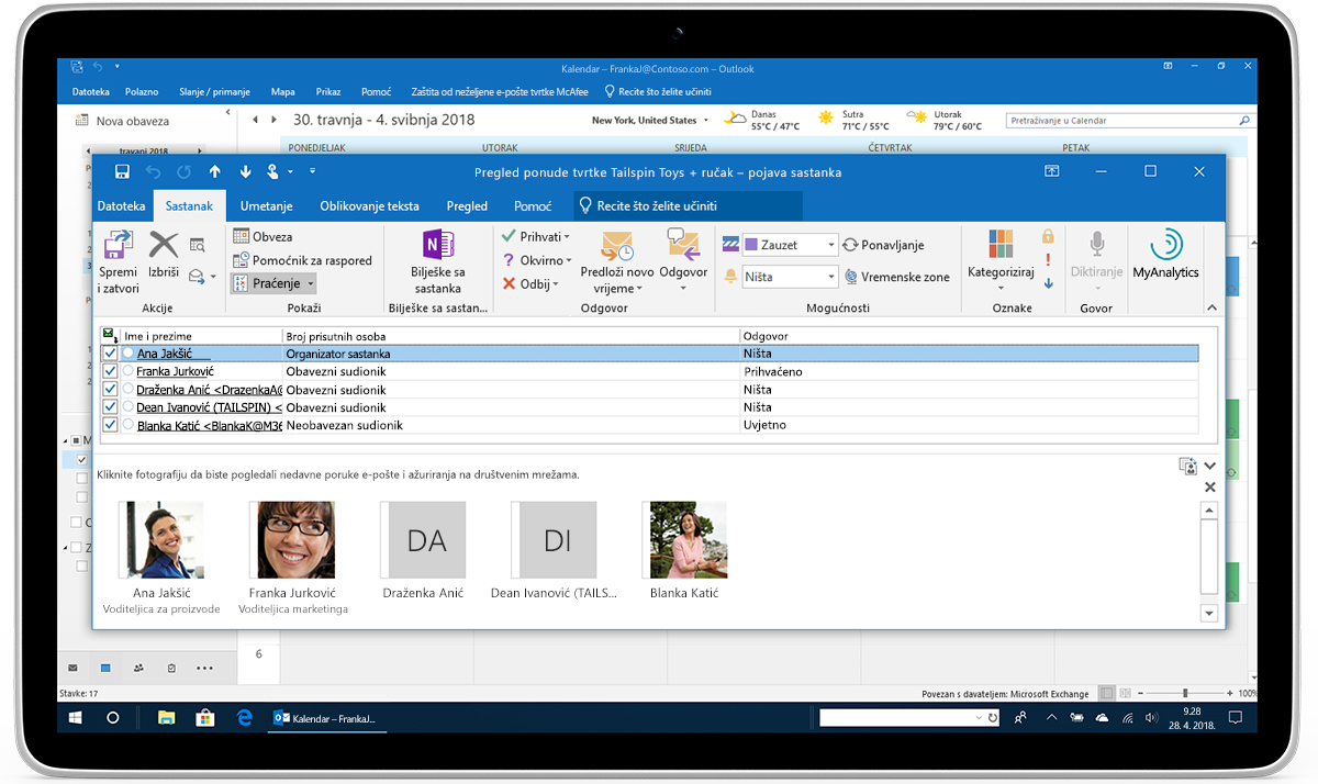 Tablet na kojem se prikazuje praćenje zahtjeva za odgovore i prosljeđivanja u programu Outlook