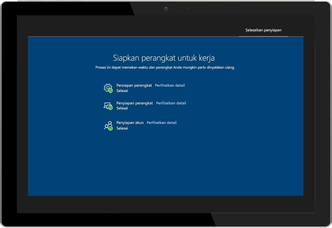 Gambar sebuah tablet memperlihatkan halaman status pendaftaran Windows AutoPilot