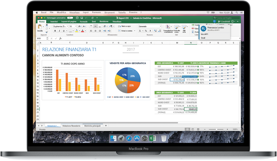 Immagine di un laptop aperto che visualizza una relazione finanziaria in Excel.
