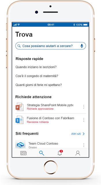 Immagine dell'app SharePoint per dispositivi mobili usata in un dispositivo.