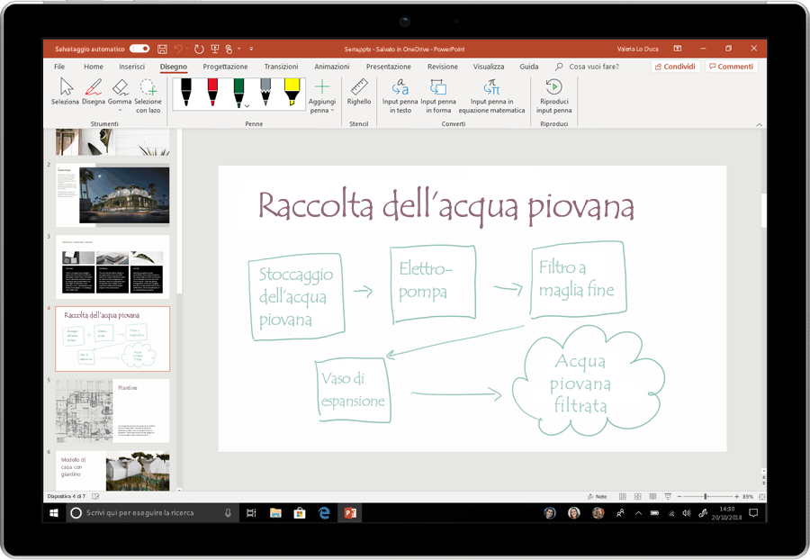 Screenshot animato della conversione dell'input penna in testo in PowerPoint.