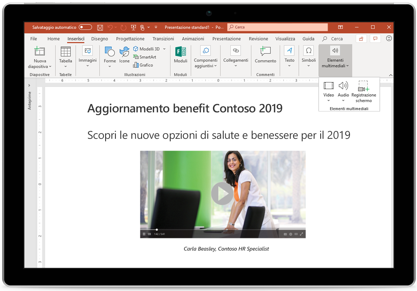 Immagine di un tablet che mostra una diapositiva di PowerPoint.