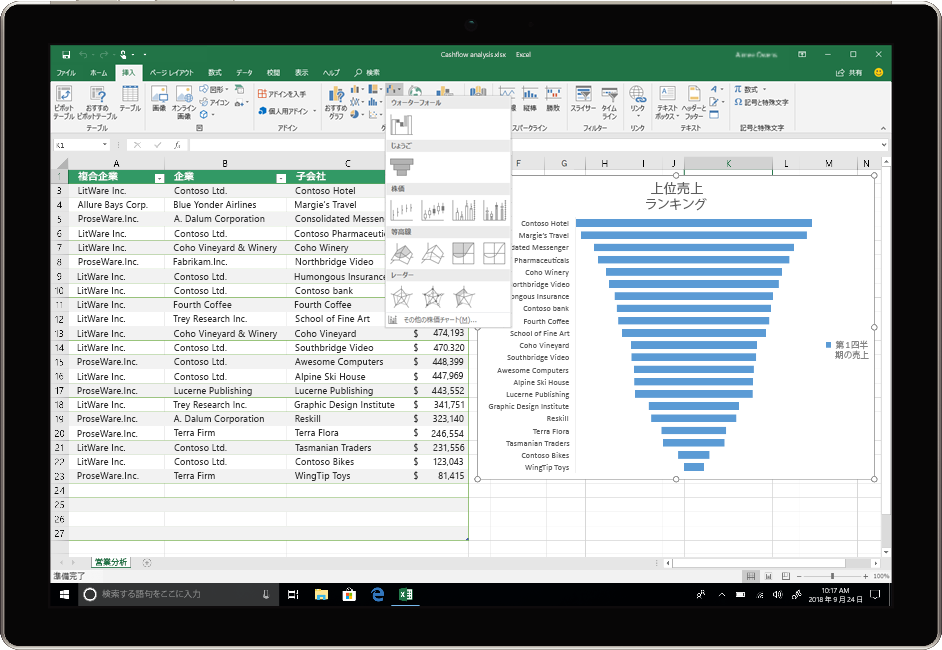 デバイスで Office 2019 の Excel を使用している画像
