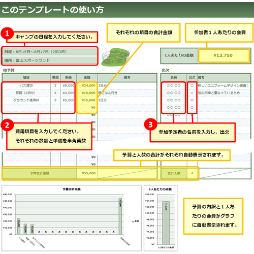 出欠管理表 (予算・サークル・合宿) 画像スライド-2