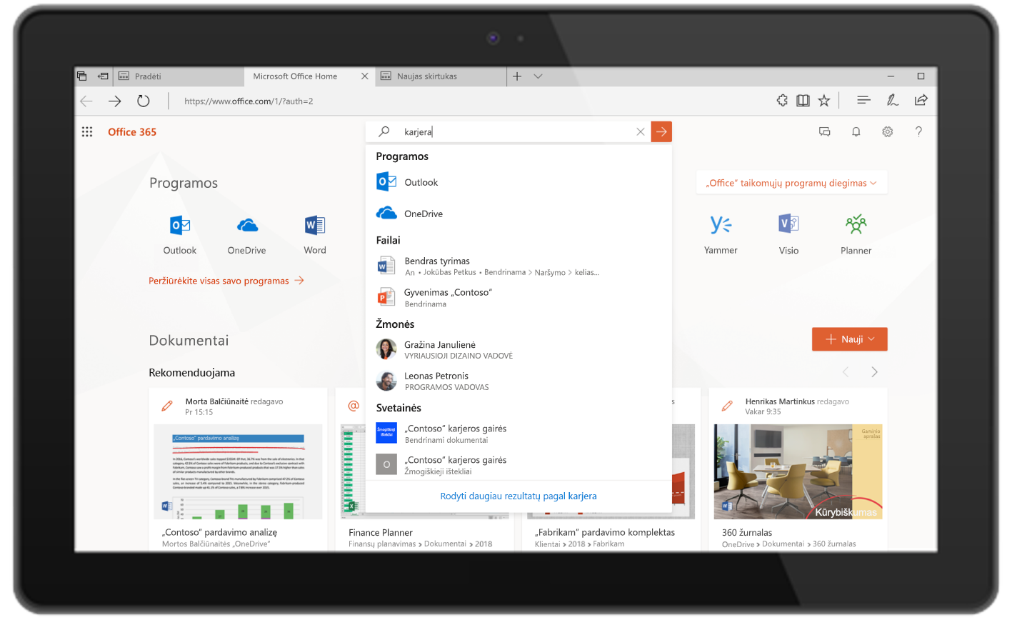 Vaizdas, kuriame matyti „Microsoft“ ieška svetainėje „Office.com“.