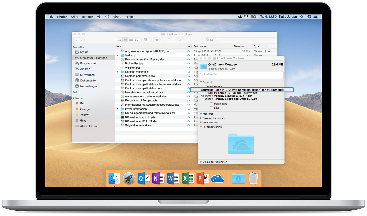 Bilde som viser OneDrive-filer ved behov på en åpen Mac.