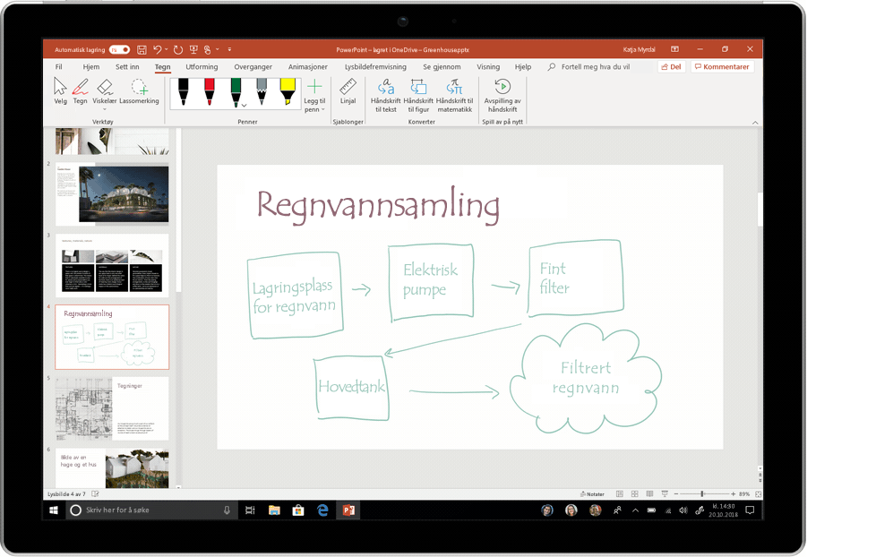 Et animert skjermbilde viser skrift som blir konvertert til tekst i PowerPoint.