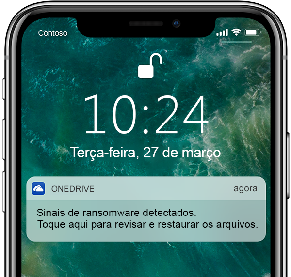 Captura de tela de um celular exibindo detecção e recuperação de ransomware.