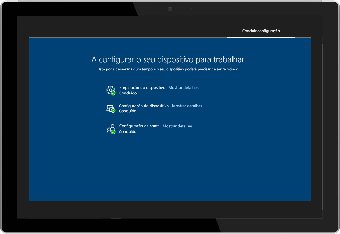 Imagem de um tablet a mostrar a página de estado da inscrição do Windows AutoPilot