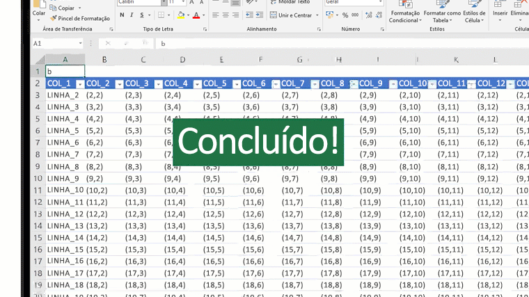 Imagem animada a mostrar a função PROC no Excel.