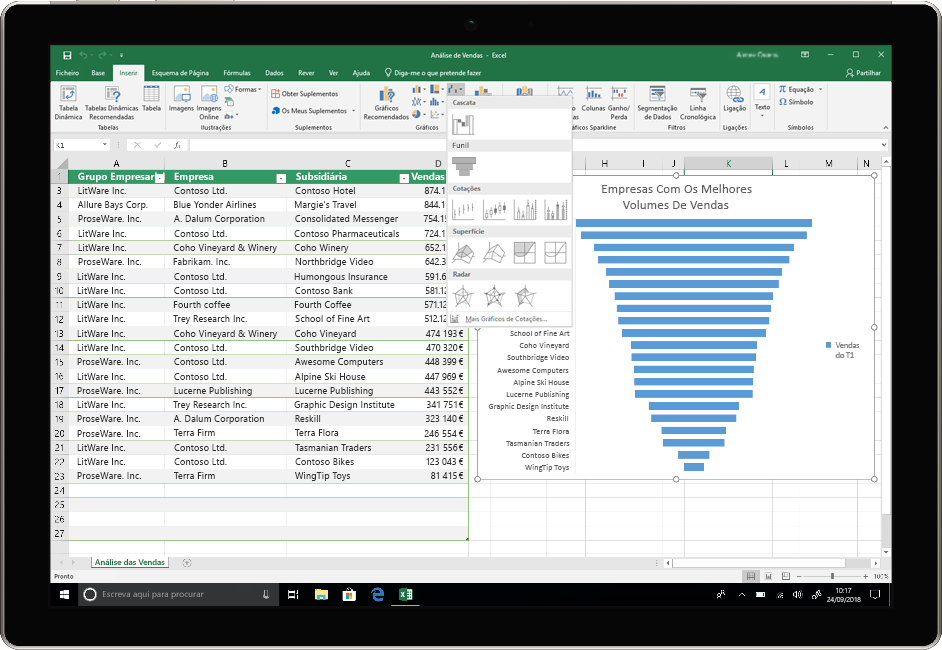 Imagem a mostrar um dispositivo a utilizar o Excel no Office 2019.