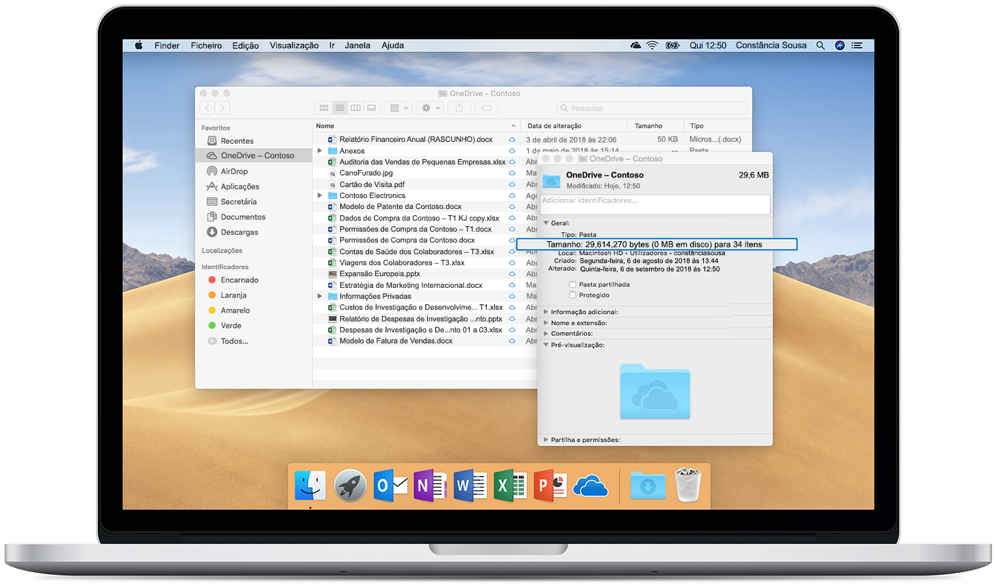 Imagem a mostrar os Ficheiros a Pedido do OneDrive num Mac aberto.