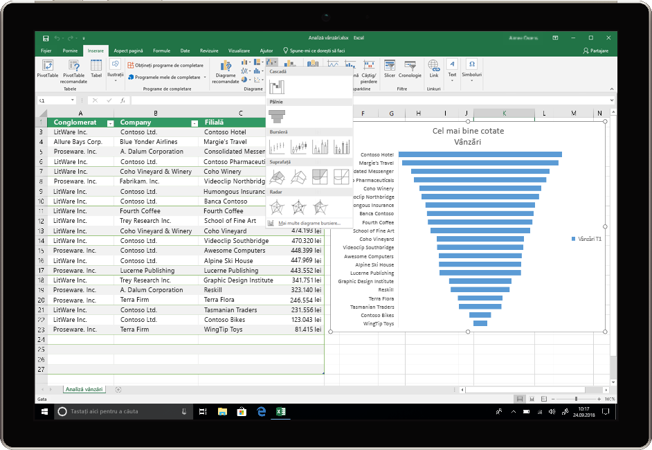 O imagine prezintă un dispozitiv care utilizează Excel în Office 2019.