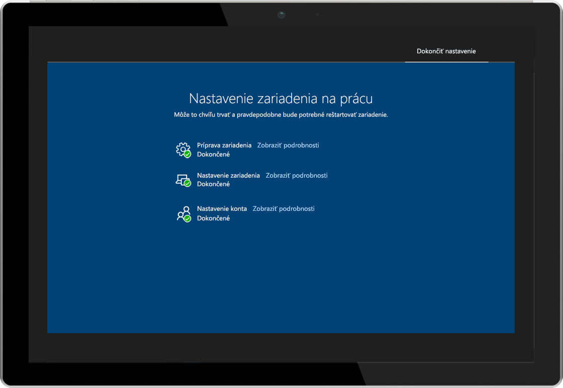 Obrázok tabletu zobrazujúceho stranu so stavom registrácie riešenia Windows AutoPilot