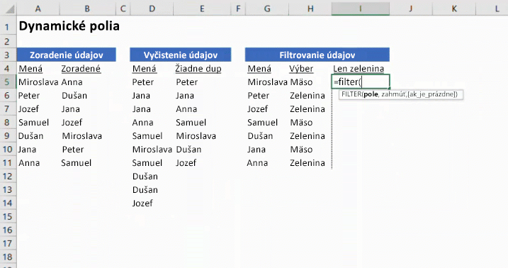 Animovaný obrázok s funkciou dynamických polí v Exceli.