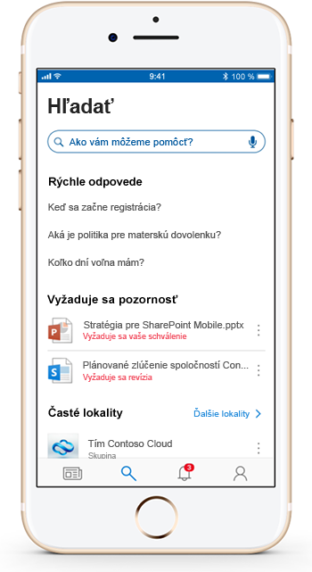 Obrázok zobrazujúci mobilné zariadenie s mobilnou aplikáciou SharePoint.