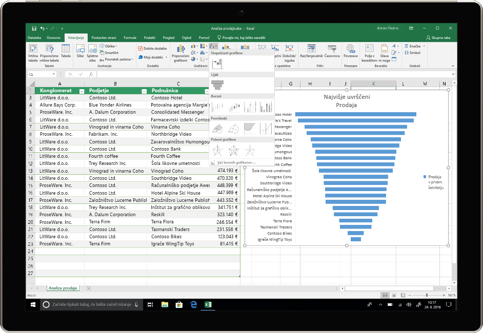 Slika prikazuje napravo, v kateri je nameščen Excel v sistemu Office 2019.