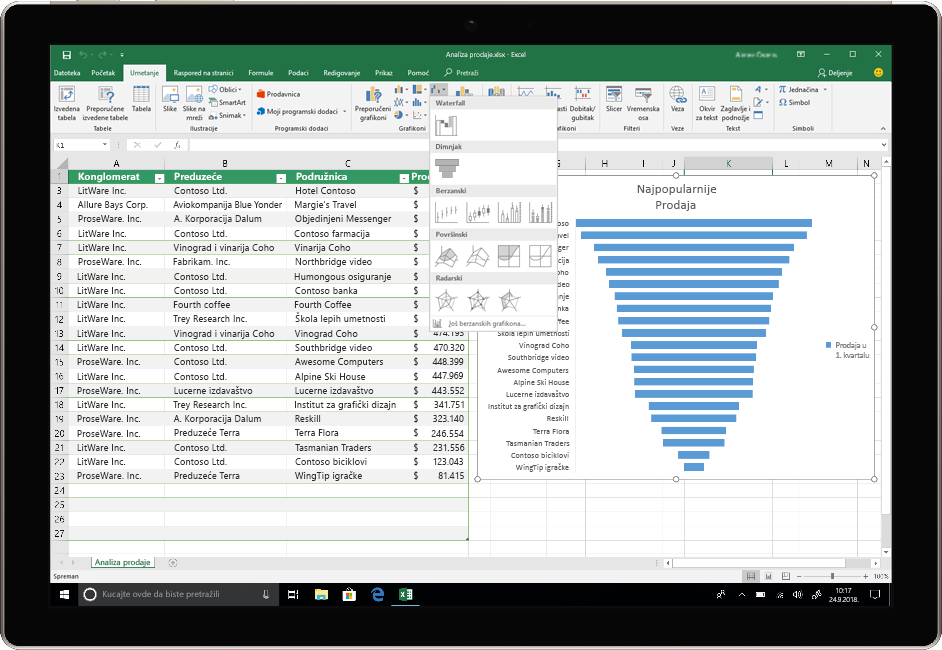 Slika koja pokazuje uređaj na kom se koristi Excel u sistemu Office 2019.