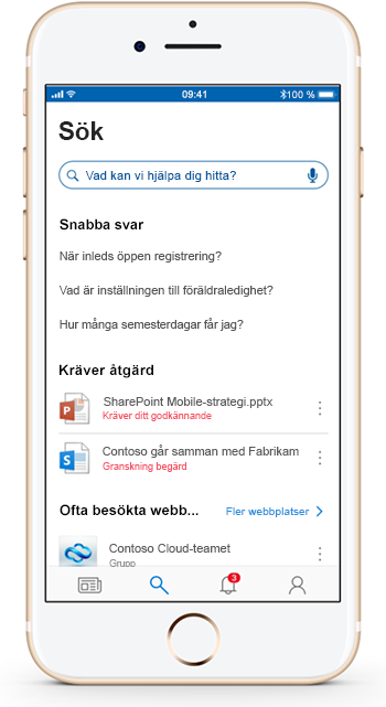 En bild av en mobilenhet som använder SharePoint-mobilappen.