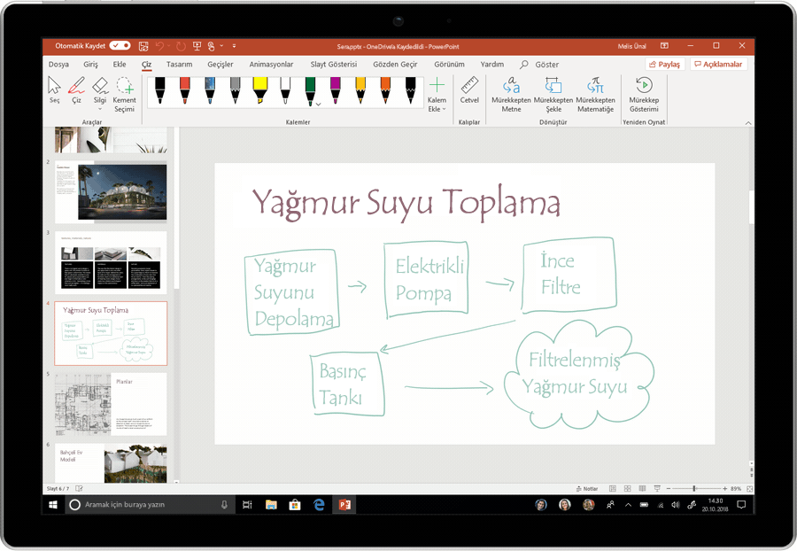 PowerPoint’te mürekkebin metne dönüştürülmesini gösteren animasyonlu ekran görüntüsü.
