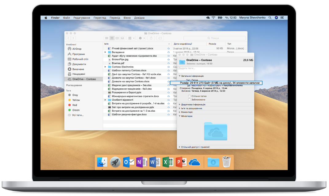 Зображення вікна функції доступу до файлів OneDrive без завантаження на пристрої Mac.