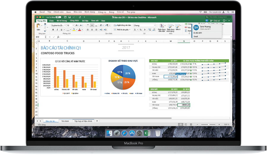 Hình ảnh máy tính xách tay mở, hiển thị báo cáo tài chính trong Excel.