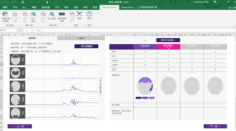 使用 Excel 中 Data Streamer 功能的大腦影響活頁簿的螢幕擷取畫面