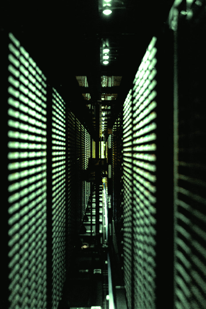 A close-up of a server room