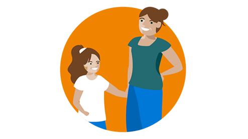 Graphic of a woman holding hands with a child