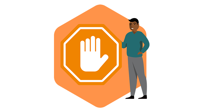 Graphic of a person next to a raised hand