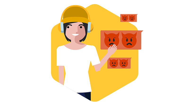 Graphic of a person next to angry faces