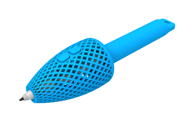 Rendering of a medium Textured Conical Pen Grip with buttons; shown with a Pinch tail cap.