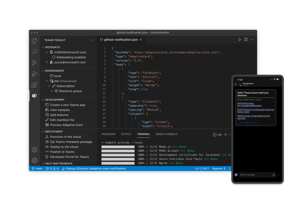 Изглед на екрана в Github с демонстрация за разработчици на скелета на код, базирани на сценарии.