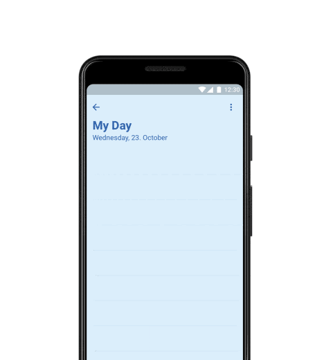 Анимирано изображение на Microsoft To Do, показващо списъка със задачи "Моят ден".