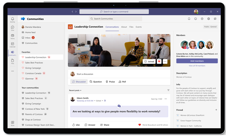 Aktualizovaná aplikace Komunity pro Microsoft Teams přináší do vašeho centra věrné prostředí Yammeru.