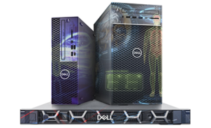 Image of three new Dell computers.