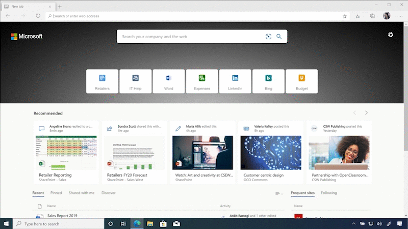 Abbildung der neuen Microsoft Edge-Suchfunktion