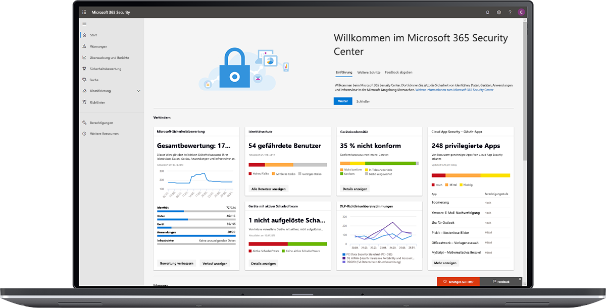 Abbildung des Microsoft 365 Security Center-Dashboards