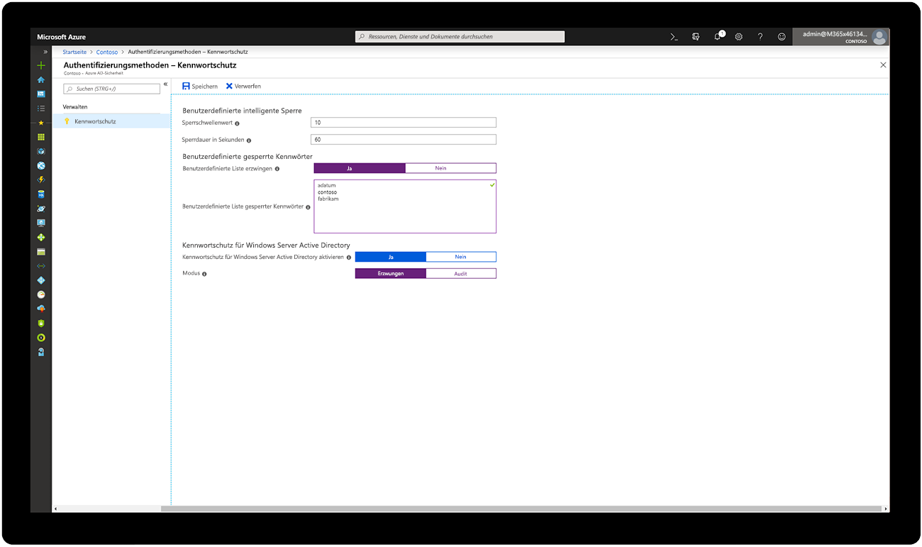 Screenshot einer Liste gesperrter Kennwörter in Microsoft Azure